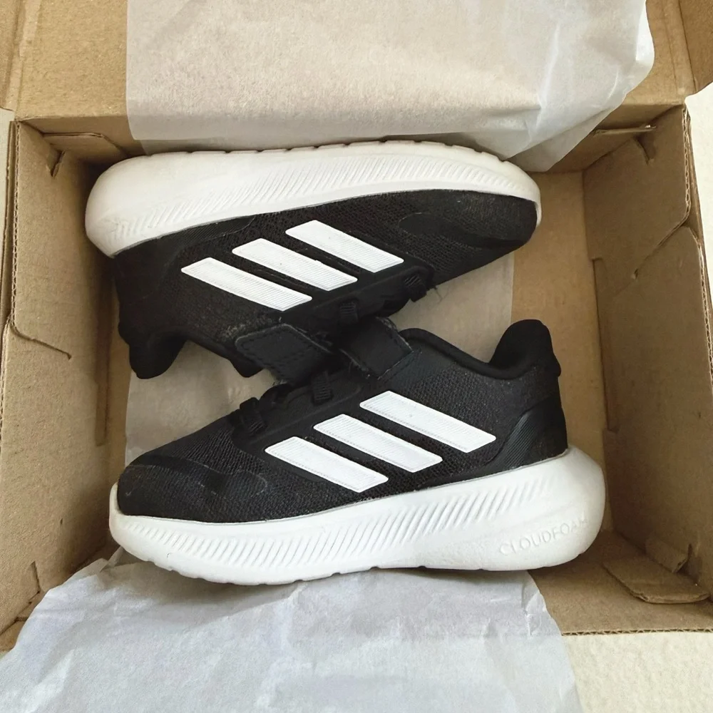 Adidas Runfalcon 5 Kids Black White Cloudfoam Sneakers Easy On Shoes Trainer 7 - Picture 14 of 16